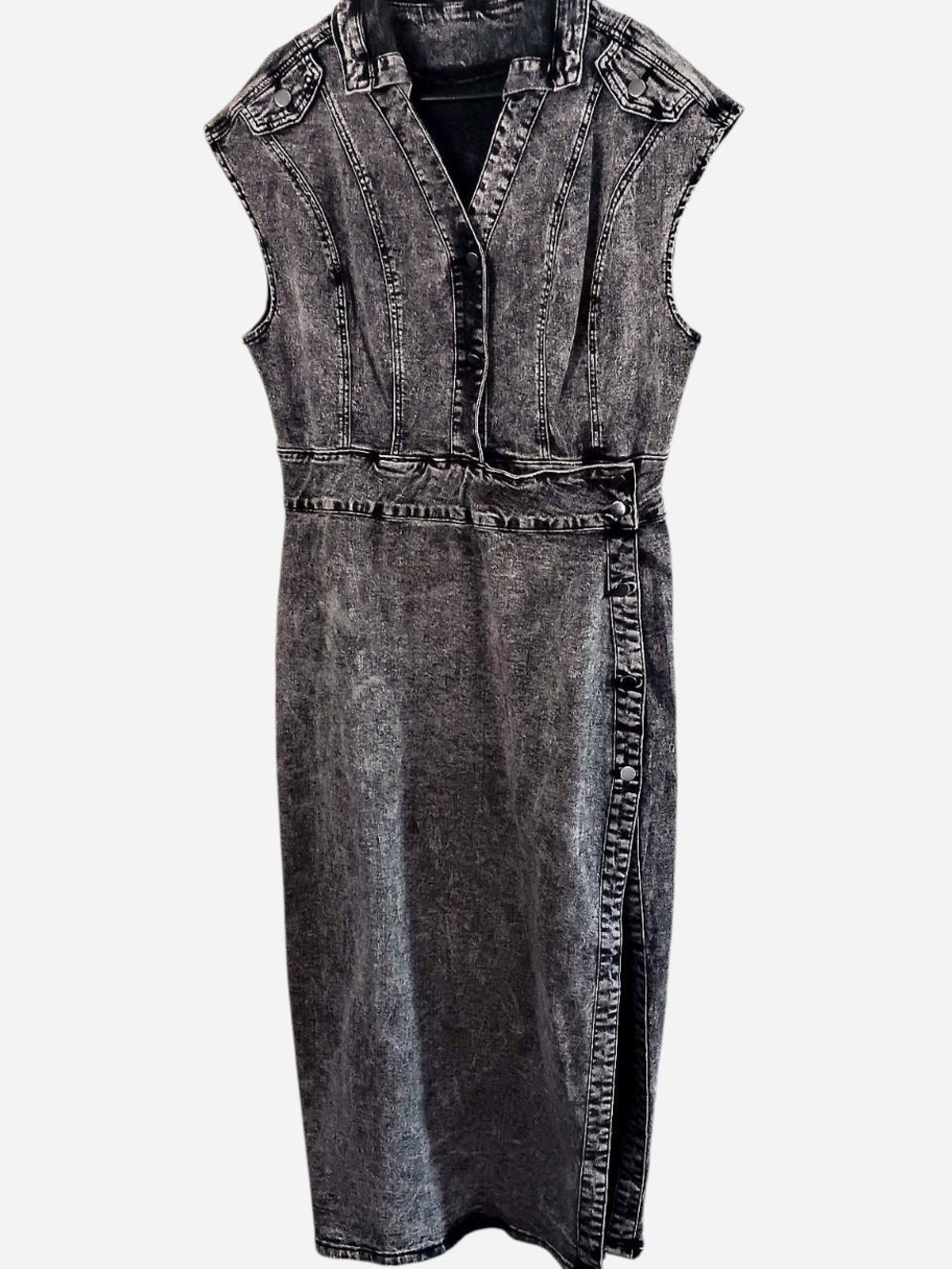 Dark Washed Black Denim Maxi Dress Button Up Pin Up Rockabillly Punk Grunge
